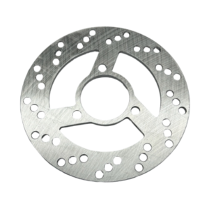 A circular, perforated metal disc with a central hole and multiple smaller holes arranged in patterns, likely a bicycle or motorcycle brake rotor, identified as the Rotor - Enginetic with Lightening Holes measuring 3/16" by 6".