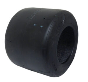 A large, smooth, black rubber tire from Burris Tires - 810 with no visible tread patterns.