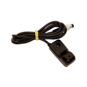 A Mychron™ 5 RPM Lead with a black electronic sensor, coiled cable, metal connector at the end, and secured with a yellow twist tie.