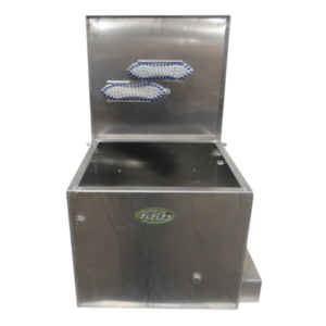 The KKP Tire Washer comes in a metallic box machine with an open lid, revealing two brush attachments inside. The box features a label with the KKP logo on the front.