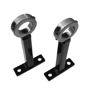 The KKP Axle Rack features two metal mounting brackets with cylindrical holders on top and flat bases with screw holes at the bottom, designed for securing objects in place.