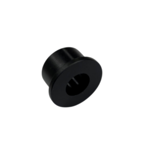 A black cylindrical plastic component with a flange and a central hole, possibly similar to the "Rear Bumper Bolt - 1/2-13 X 4-1/2.