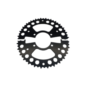 A 4-Spoke Mini Precision Sprocket Gear in black, featuring circular cutouts and multiple teeth around the edges.