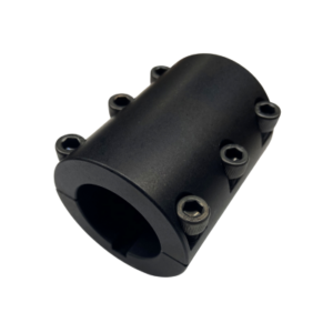 An Axle Stiffener in black, featuring a cylindrical design with multiple tightening screws around its circumference.