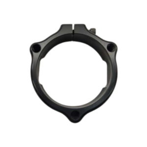 A black, circular metal clamp specifically designed for rear axle cassettes, featuring three mounting holes and a small screw at the top, suitable for split 10mm applications with a 40mm bearing.