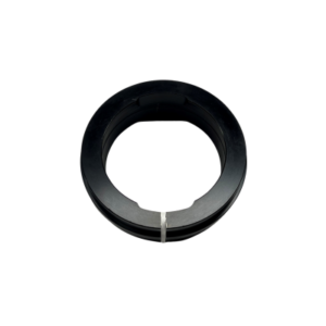 A circular black plastic component with a cutout and a silver clip, identified as the "Rear Axle Cassette System - Small Insert Sleeve - Axiom," isolated on a white background.