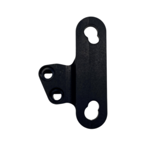 A black Caliper Bracket - Right Hand 6" Engenetic Rotor - Axiom with three circular holes and one elongated slot.