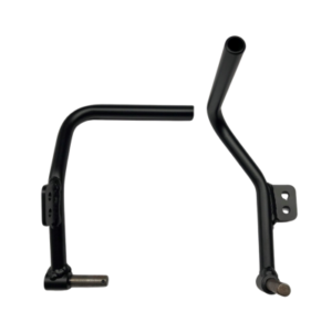 Two black, angled metal brackets with attached bolts, designed for adjustable mounting, from the 30° Standard Gas Pedal.