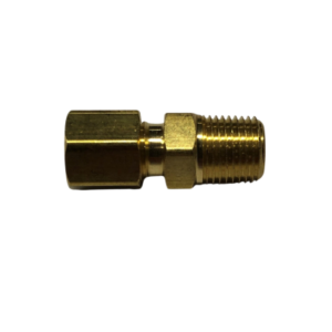 A Brass Compression Fitting with male and female threads.