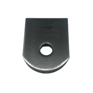 A floor pan tab with a 1/4" circular hole and a rounded bottom edge.