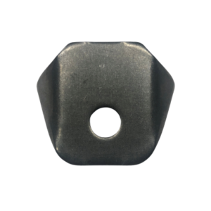 The Weight Tabs are small metal objects with a flat, trapezoidal shape and a circular hole in the center.