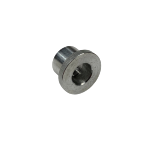 The Rear Inner Aluminum Bushings - Xpect are small metal bushings featuring a flange, a cylindrical shape, and a hollow center.