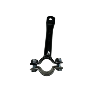 The "Seat Bar Seat Strut - Right Side for Seat Bar Kit" featuring a robust metal clamp, bolts, and a black handle is displayed against a white background. It appears to be designed for securely attaching pipes or similar objects.