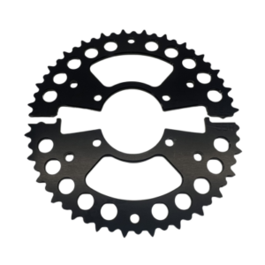 The 4-Spoke Mini Precision Sprocket Gears - SET, featuring a black chainring with multiple holes and a toothed edge, is displayed against a white background.