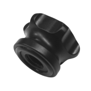 Tach Mounting Nut for Mychron, a black plastic knob featuring a knurled texture and a threaded metal insert at its center.