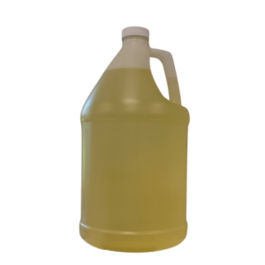 A gallon-sized jug of Tire Prep - Goat Pee featuring a translucent design, filled with yellow liquid, and equipped with a handle and white cap.