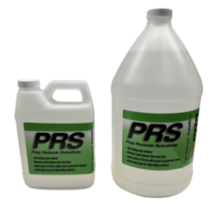 Two plastic containers labeled "Tire Prep Reducer - PRS" against a white background. The smaller container features a handle, while the larger one is a gallon-sized jug.