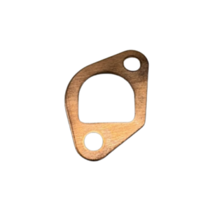 Introducing the Gasket - Clone Copper Exhaust: a metallic gasket featuring two circular holes and one larger semi-circular cutout.