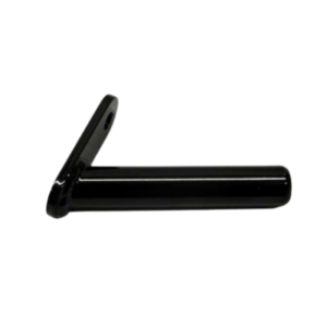 A Seat Slide - 3/4" Round 25° bracket featuring a black metal finish and a cylindrical rod extending horizontally from the flat mounting plate.