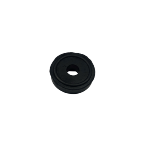 A Seat Mounting - Rubber Bushing, featuring a black circular design with a central hole, is placed against a white background.