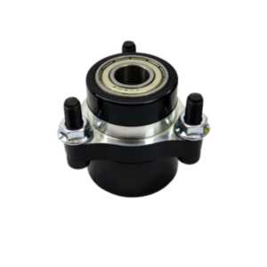 Introducing the Pro Ultralite Wheel Hub - Right Side Stepped Front 5/16", a precision-engineered metal mechanical bearing unit featuring a central bearing and three threaded bolts symmetrically positioned around its edge.