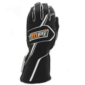 A Max Papis MPI Black ADULT glove with white stitching and the "MPI" logo on the back.