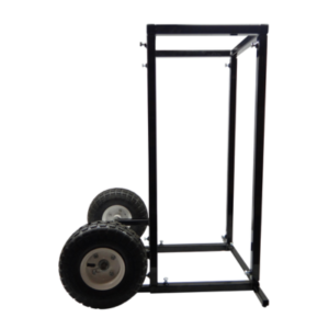 A black metal frame with large wheels attached to the bottom, likely the KKP Tire Washer & Resurfacing Machine Optional Stand.