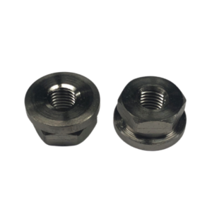 Two Wheel Nuts - Titanium 1/2" Hex with threaded centers are displayed on a white background.