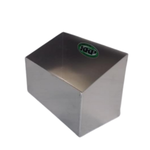 A metallic wedge-shaped block with a smooth surface and the "KKP 5 Gallon Jug Double Rack" logo in green on top.