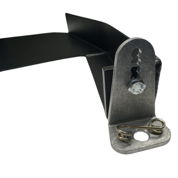 Close-up of the KKP Slack Front Floor Pan, showcasing a metal bracket with a bolt and clip, complete with a black angular extension.