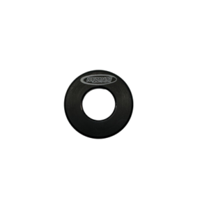 A circular black front wheel hub bearing shield with a central hole and an inscribed logo reading "PERFORMANCE.