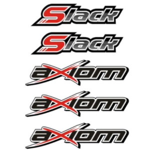 Logos for "Slack" and "Axiom," each shown in two different design variations.