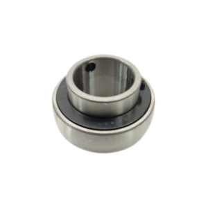 The Axle Bearing - Small RBI Steel is a metal bearing that includes an inner and outer ring, with a central cylindrical hole and a black rubber seal.