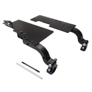 Junior Pedal Kits - Pursuit & Xpect 1" Rail, complete with a black metal adjustable mounting bracket, screws, and additional small components, displayed on a white background.