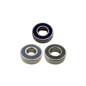 Three "Spindle Bearing Options" with blue, black, and silver seals arranged in a triangular pattern on a white background.