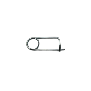 A Small Safety Clip featuring a metal wire design with a loop at one end and a straight section with a bend near the other end, isolated on a white background.