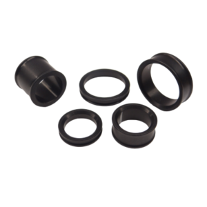 Five black Metric Wheel Spacer Options of various sizes are arranged on a white background.