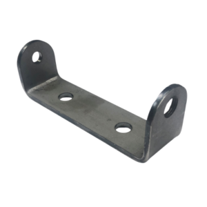 A Throttle Bracket - Weld-On Style featuring two short vertical sides and three evenly spaced holes on its flat horizontal base.