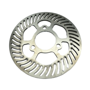 The Rotor - 3/16" x 6" Titanium is a metallic disc brake rotor featuring multiple venting slots and a central circular opening, designed for use in braking systems for machines or vehicles.