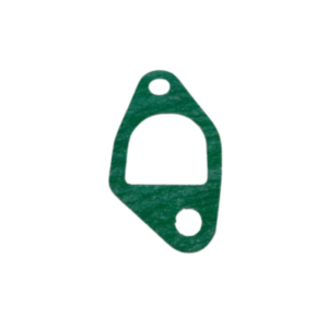 A green, irregularly shaped Gasket - Clone Intake, Insulator to Head Port featuring two circular holes of different sizes.