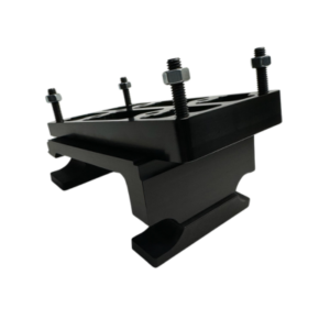 A Dual Motor Mounts & Parts assembly in black, featuring an industrial mounting bracket with four metal bolts and nuts, designed for securing or attaching components.