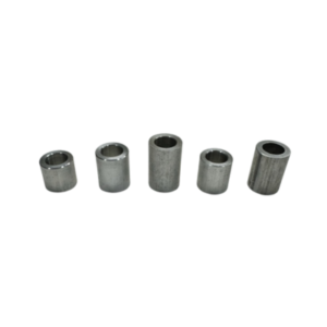 Five Aluminum Spindle Spacer Options of varying sizes are lined up in a row on a white background.