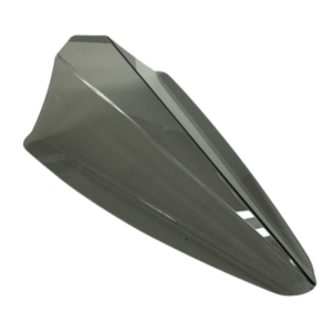 Here's a close-up of the No Selection dark gray, angular plastic motorcycle windscreen, isolated on a white background.