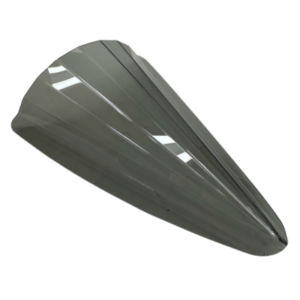 A reflective, elongated silver cone with a faceted surface set against a white background, named "No Selection.