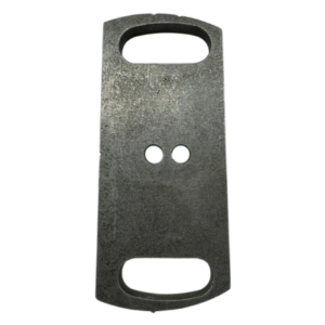 Weld On Steering Post Upright featuring a rectangular metal plate with two rounded slots at the short ends and two circular holes in the center.