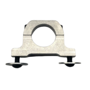 A Champ Kart Wing Mount 1" featuring a silver metal clamp with a circular opening, secured by two screws with washers, set against a white background.