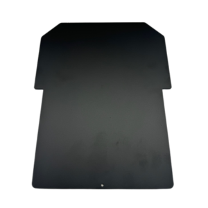 A flat, black, rectangular Foot Pan with small notches on the sides and a slightly angled top designed for Elevate, Pursuit & Xpect CHAMP KART.