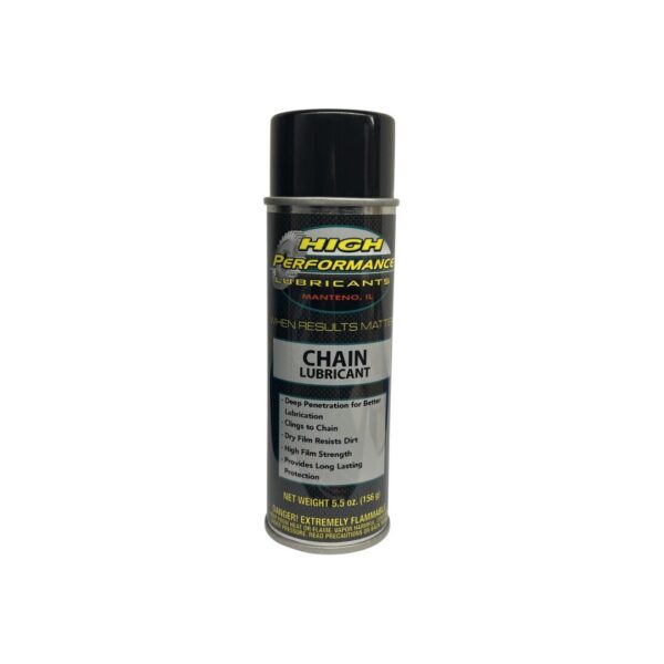 A can of Bad A$$ Chain & Bearing Lubricant, labeled as providing deep penetration, lubrication, and long-lasting protection. Net weight 5.5 oz (156g). The can includes safety warnings.